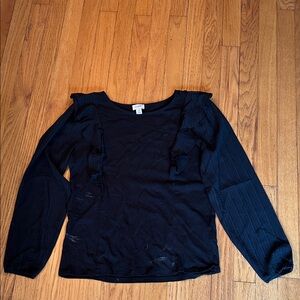 J. Crew Black Ruffle Long Sleeve Blouse
